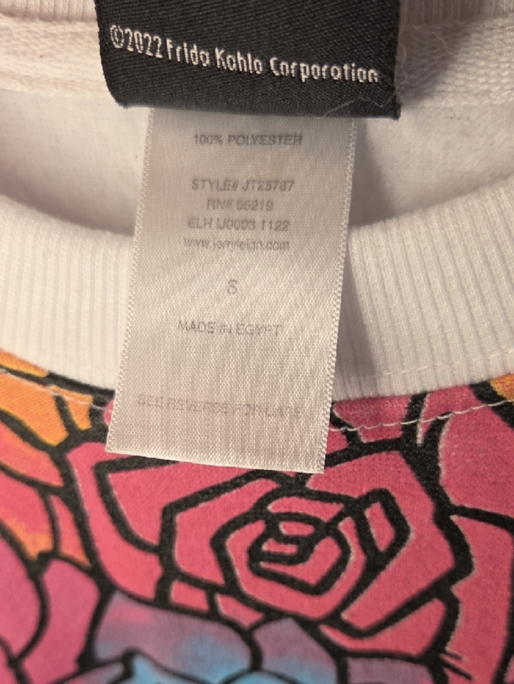 Floral Crown Frida Kahlo White Sweatshirt With Eyes And Roses - Picture 7 of 7